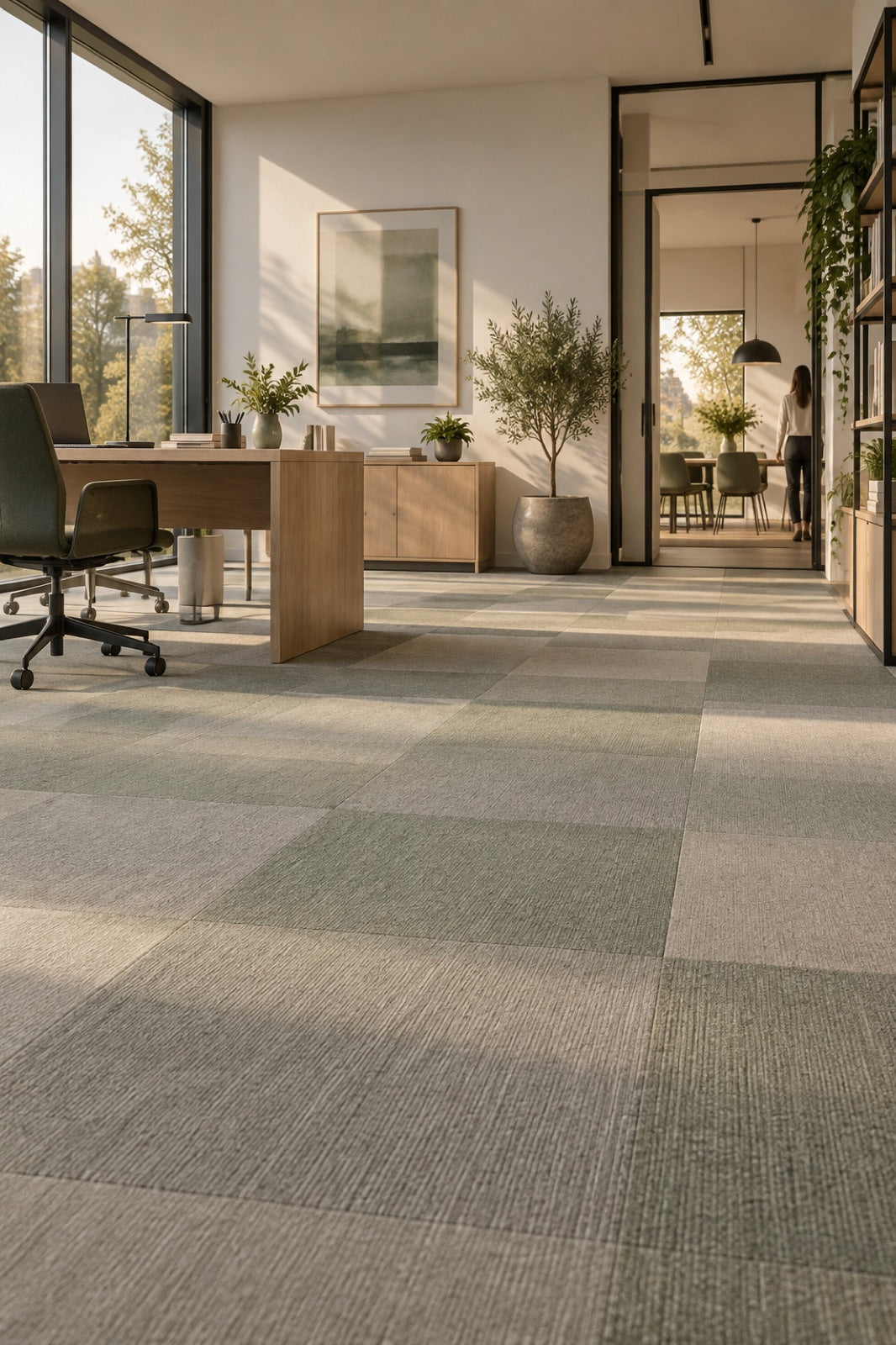 Bureaux habillés de dalles de moquette de réemploi Orak